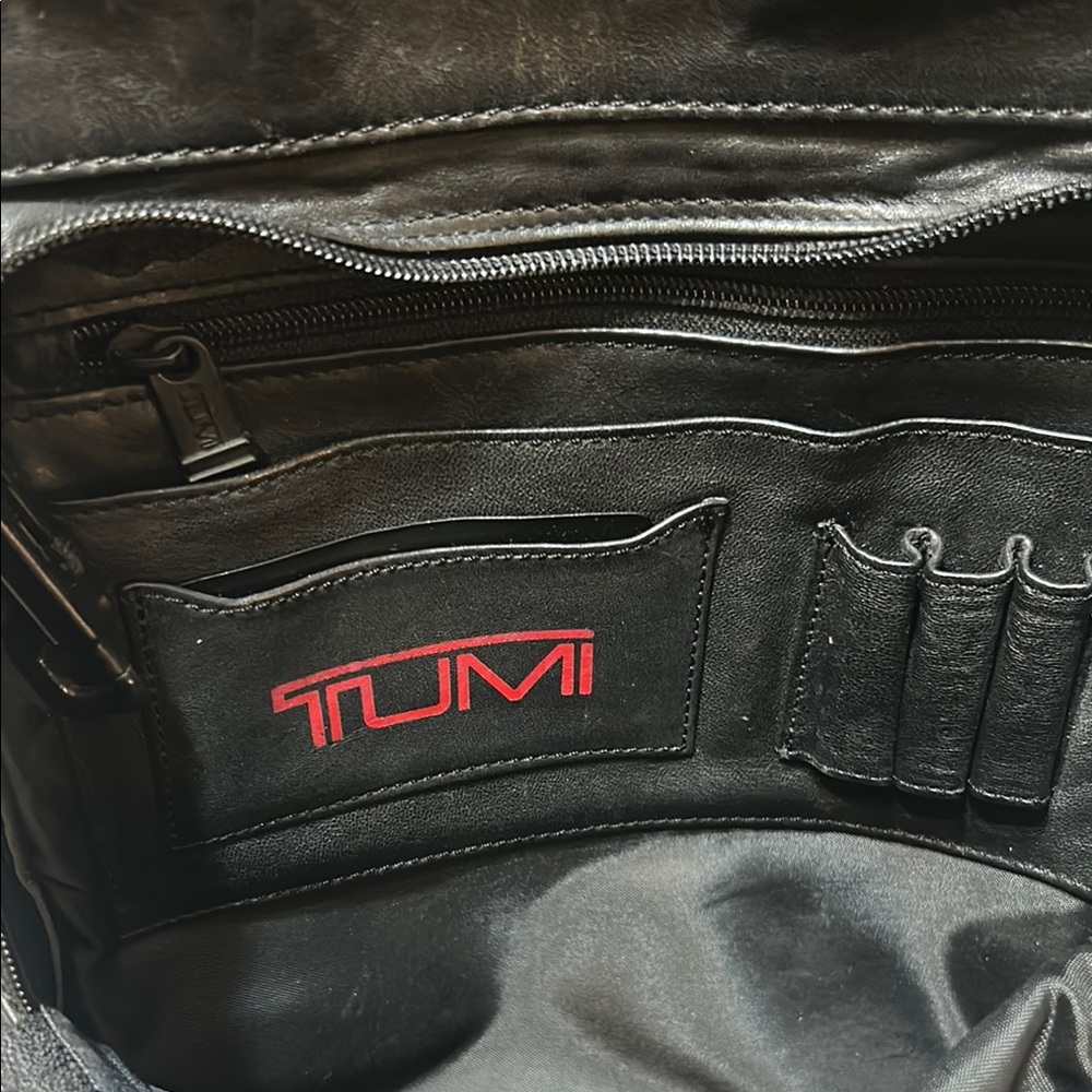TUMI Alpha Brief Pack Backpack Black Leather Bag - Picture 7 of 10